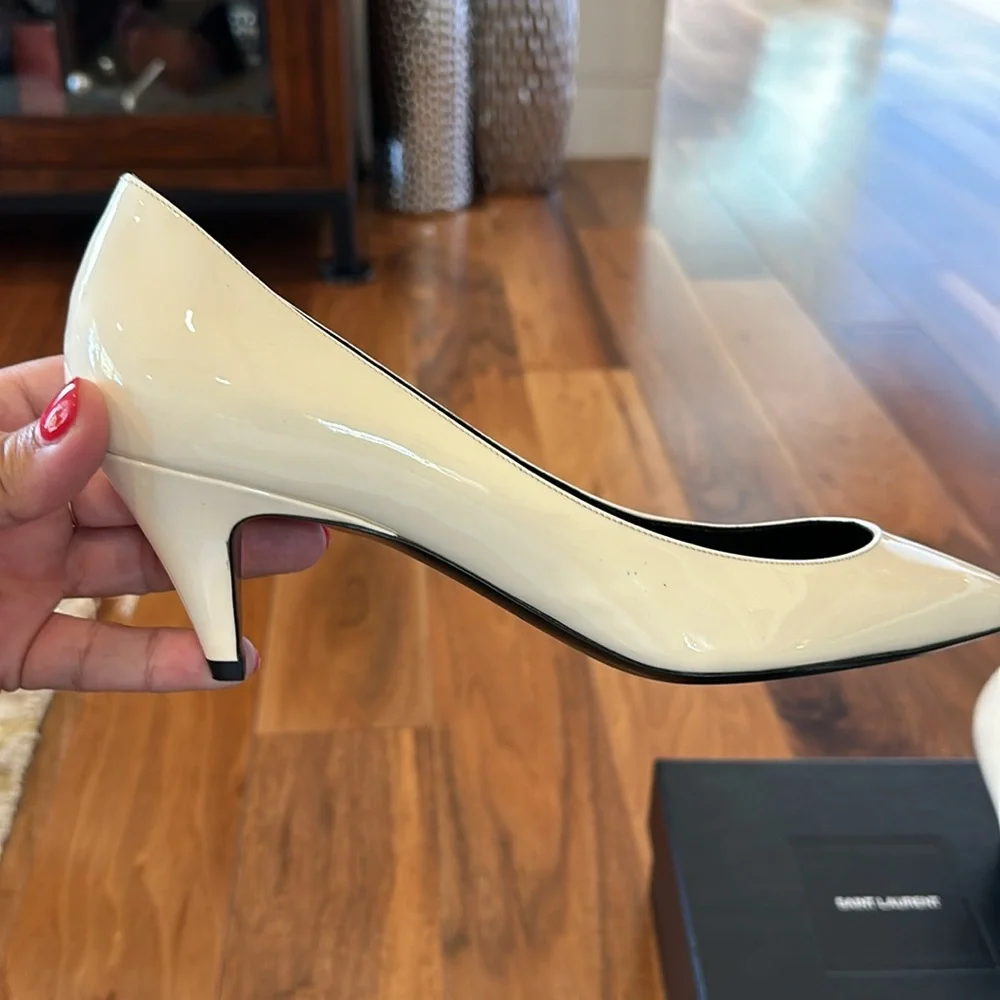Yves Saint Laurent White Patent Leather Pointed-Toe Pumps